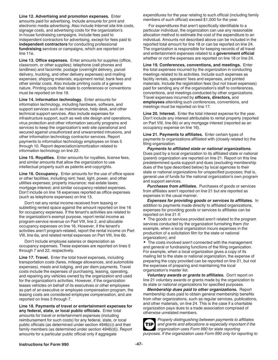 Instructions for IRS Form 990 Return of Organization Exempt From Income Tax, Page 47