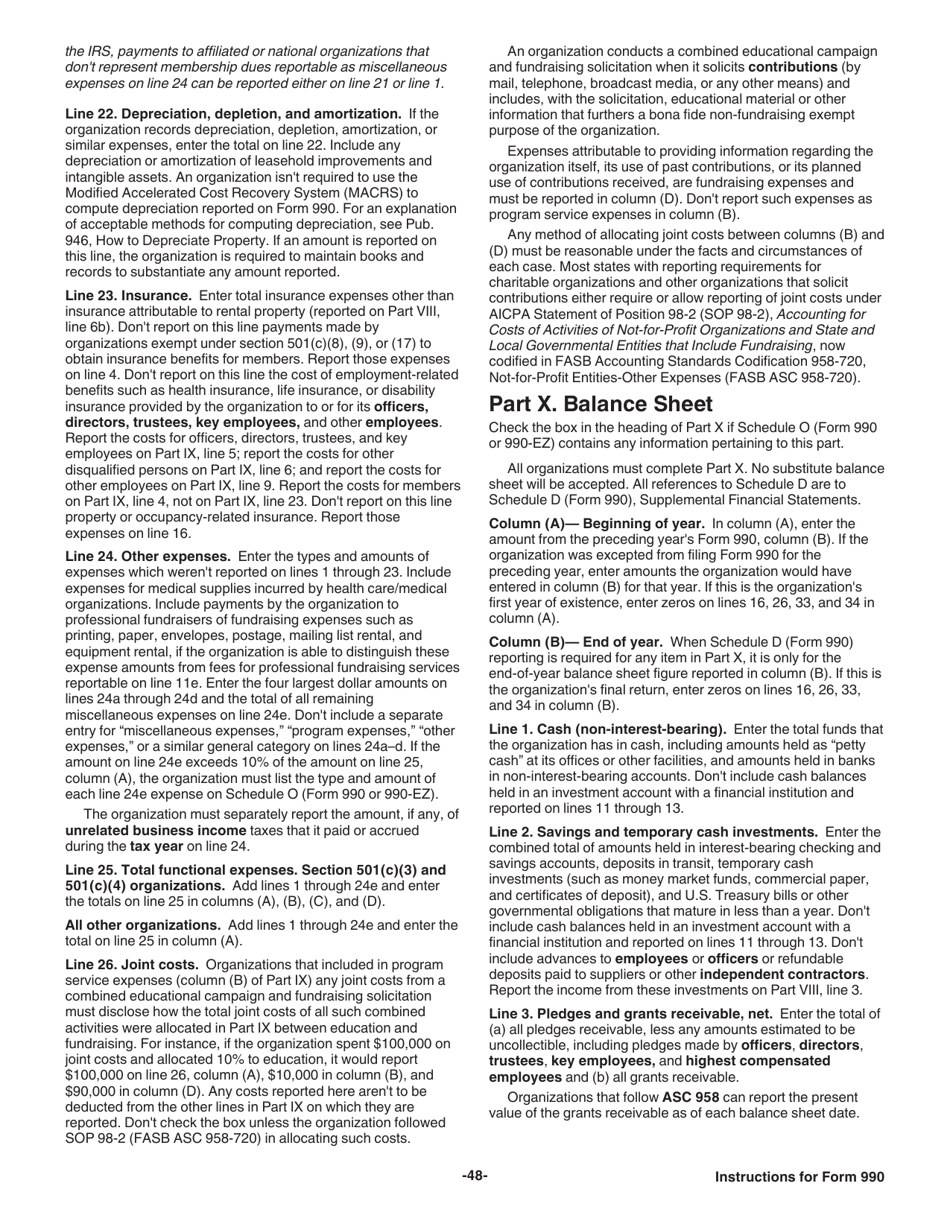 Instructions for IRS Form 990 Return of Organization Exempt From Income Tax, Page 48