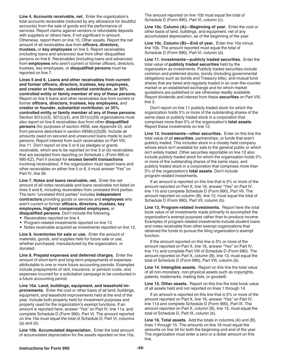 Instructions for IRS Form 990 Return of Organization Exempt From Income Tax, Page 49