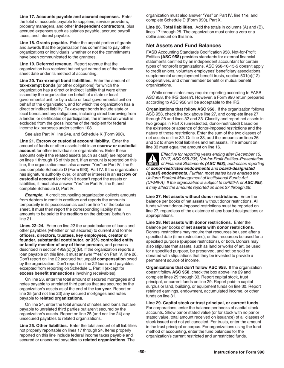 Instructions for IRS Form 990 Return of Organization Exempt From Income Tax, Page 50