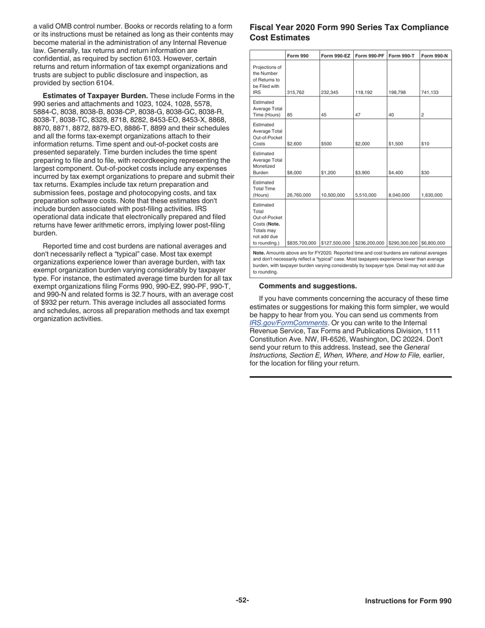 Instructions for IRS Form 990 Return of Organization Exempt From Income Tax, Page 52