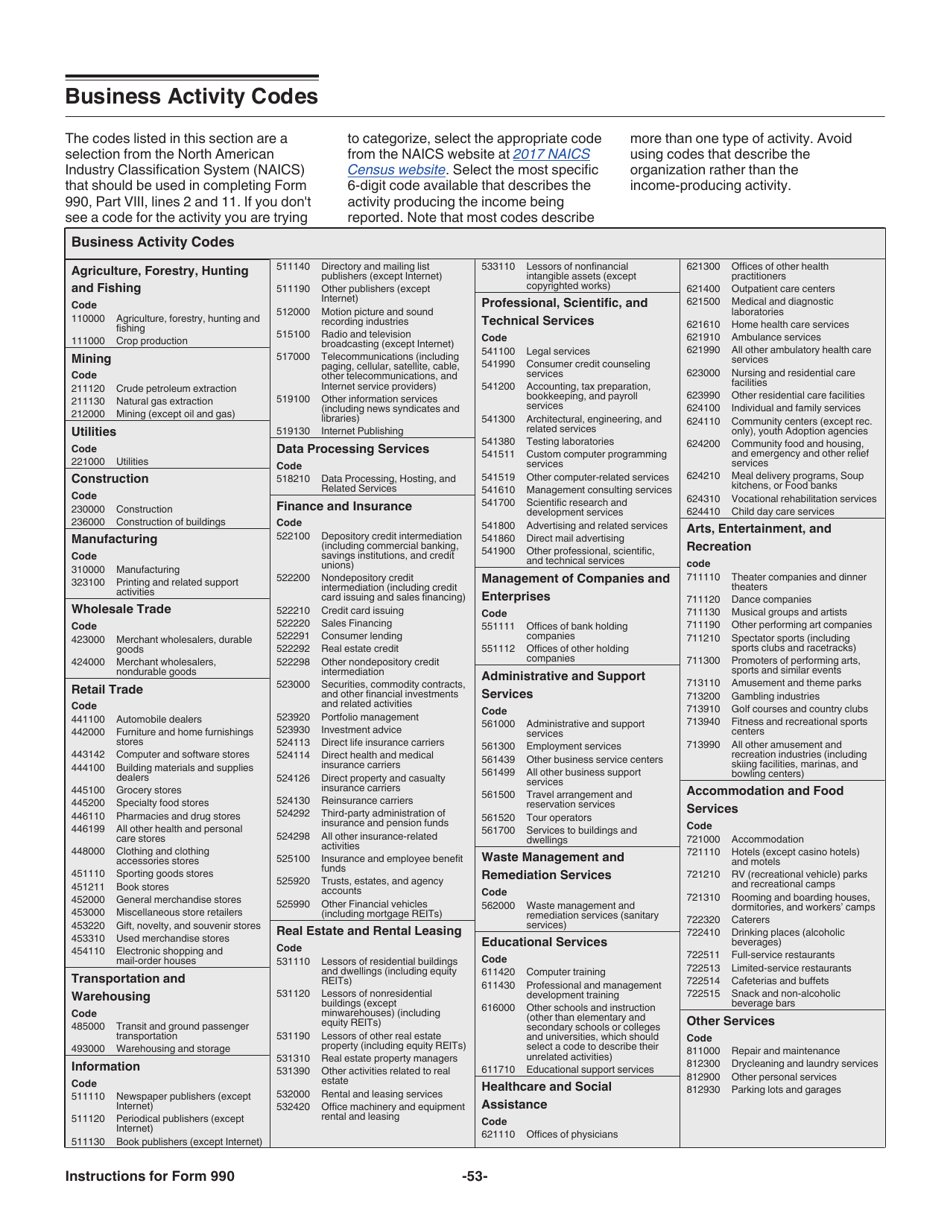 Instructions for IRS Form 990 Return of Organization Exempt From Income Tax, Page 53