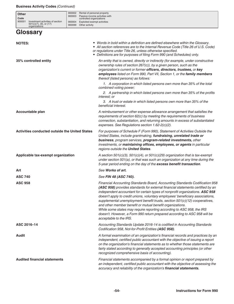 Instructions for IRS Form 990 Return of Organization Exempt From Income Tax, Page 54