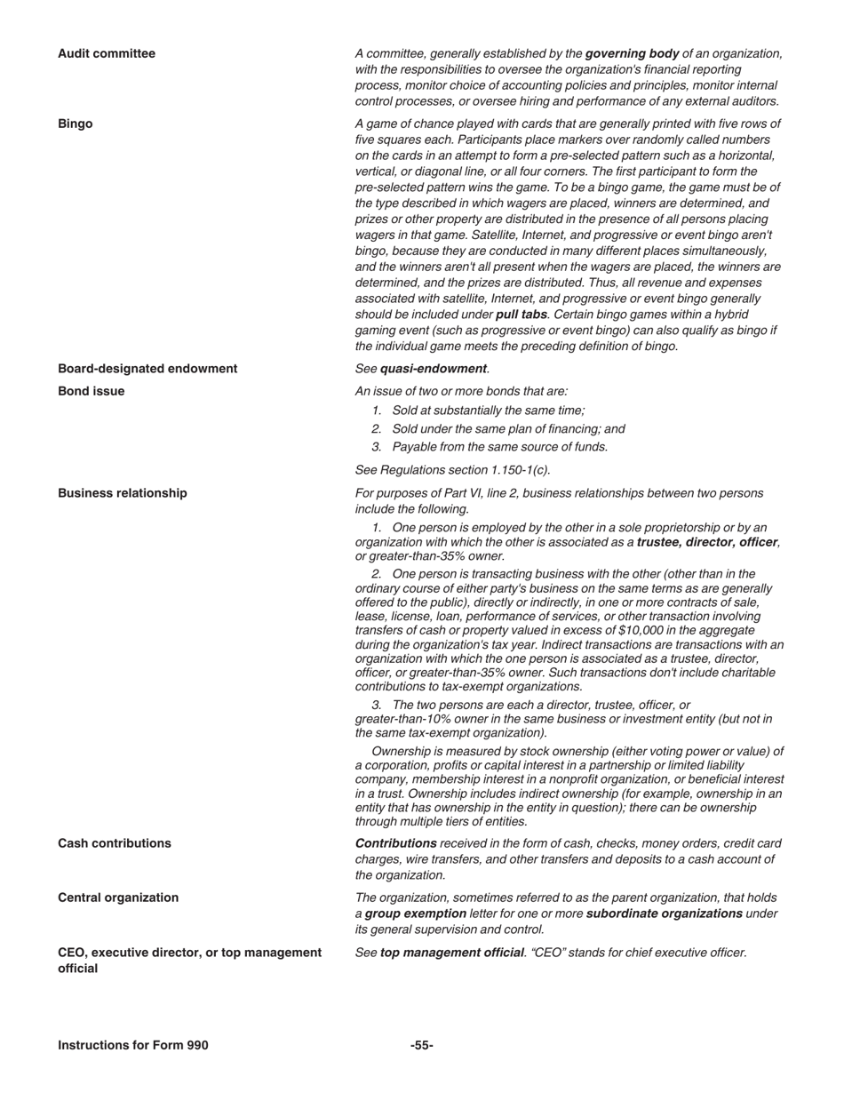 Instructions for IRS Form 990 Return of Organization Exempt From Income Tax, Page 55