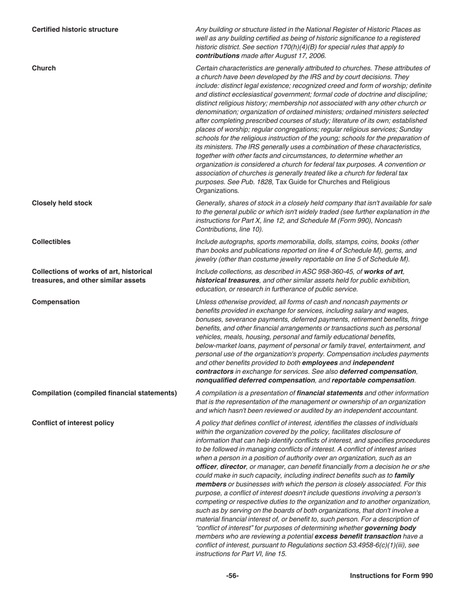 Instructions for IRS Form 990 Return of Organization Exempt From Income Tax, Page 56