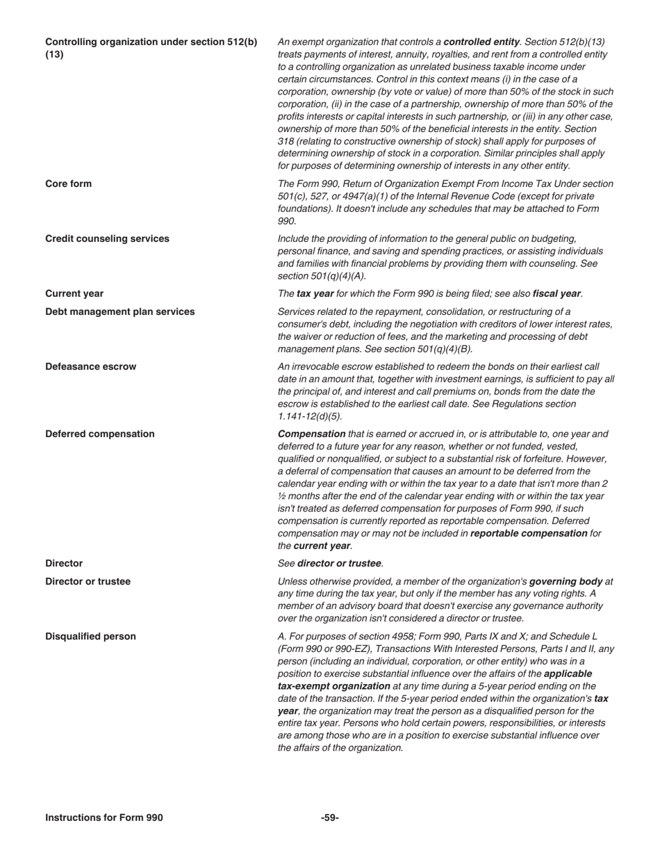Instructions for IRS Form 990 Return of Organization Exempt From Income Tax, Page 59