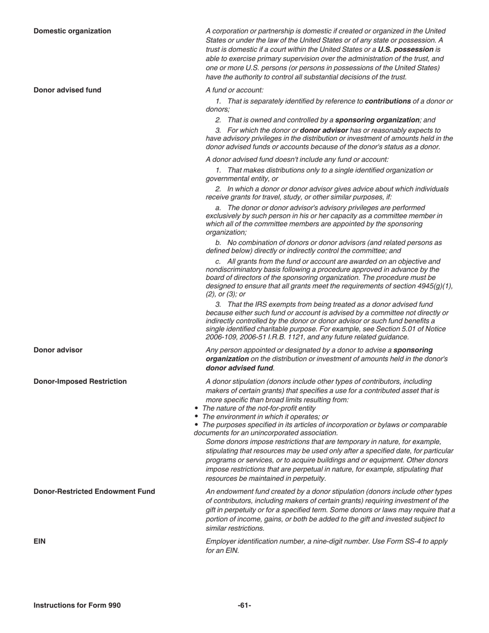 Instructions for IRS Form 990 Return of Organization Exempt From Income Tax, Page 61