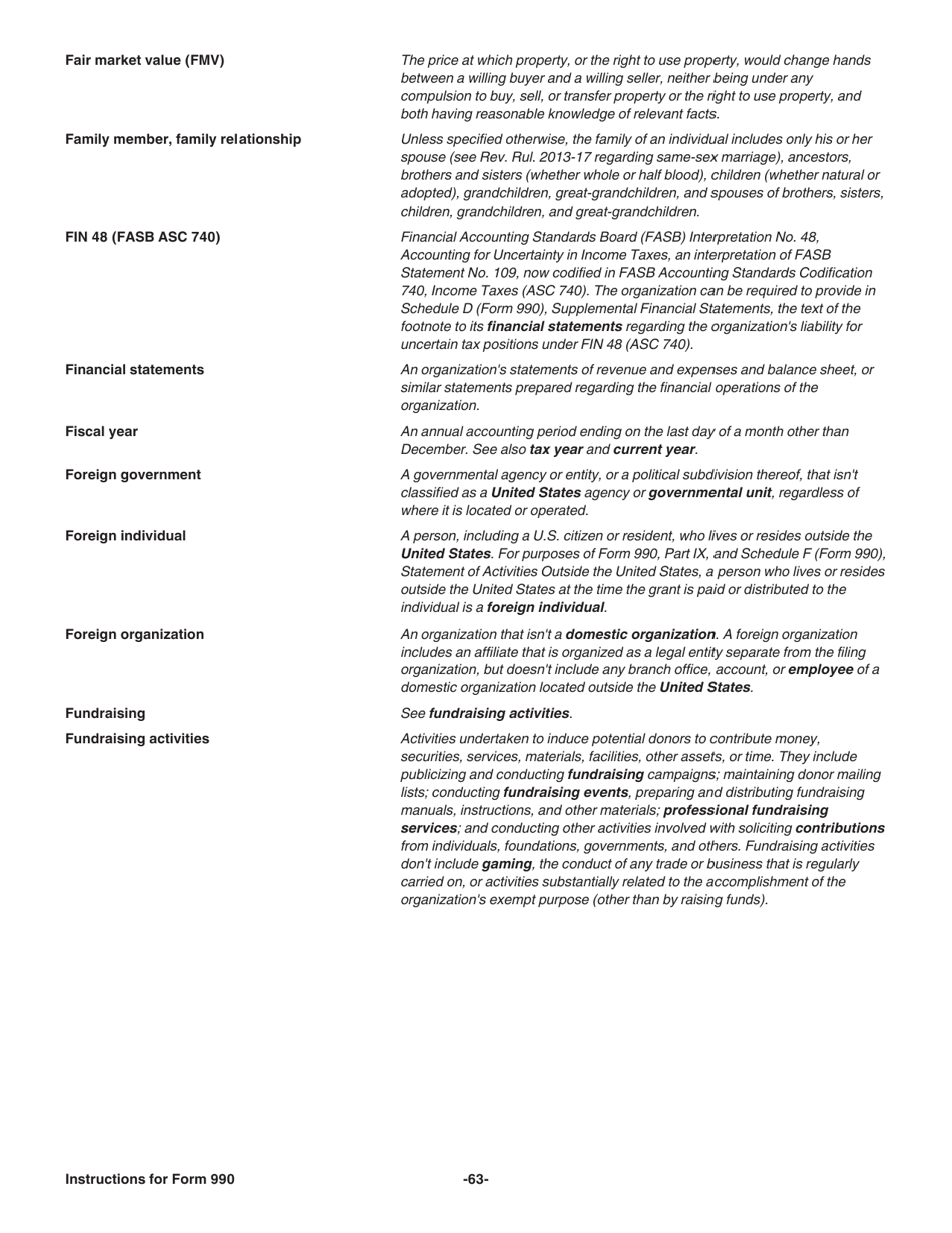 Instructions for IRS Form 990 Return of Organization Exempt From Income Tax, Page 63