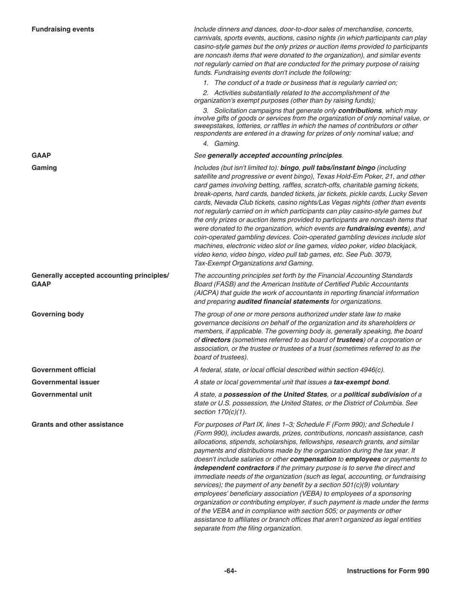 Instructions for IRS Form 990 Return of Organization Exempt From Income Tax, Page 64