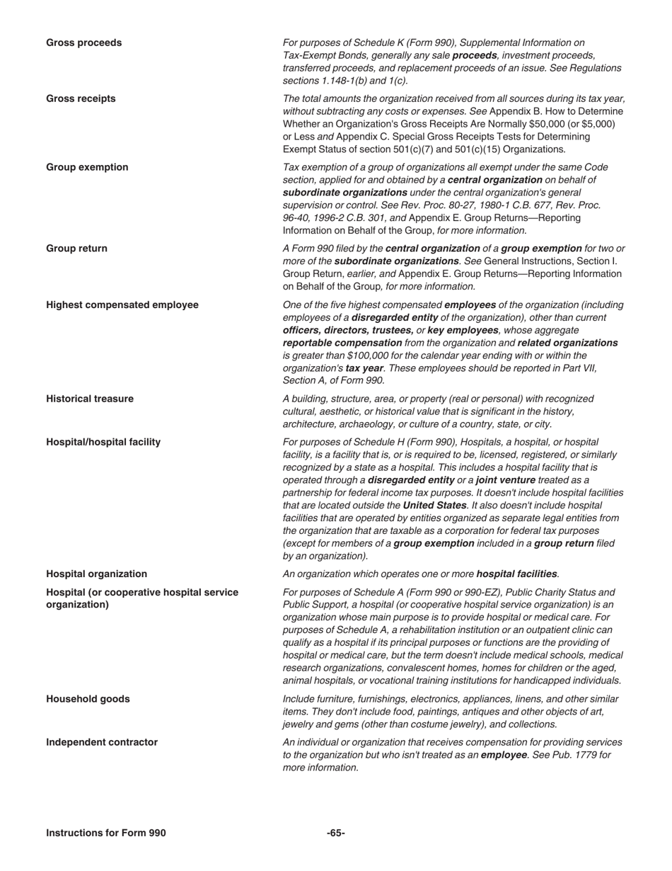 Instructions for IRS Form 990 Return of Organization Exempt From Income Tax, Page 65