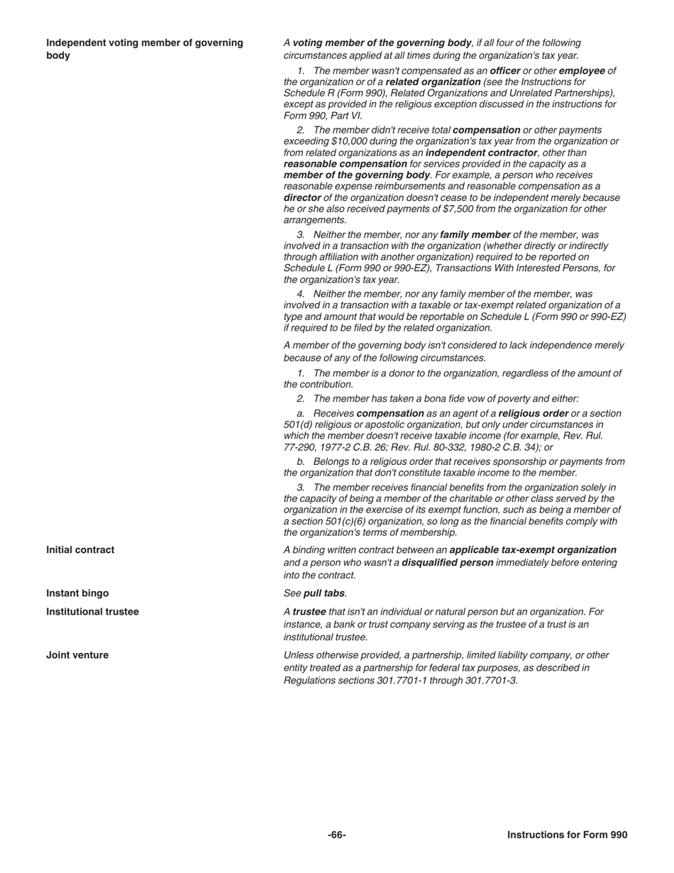 Instructions for IRS Form 990 Return of Organization Exempt From Income Tax, Page 66