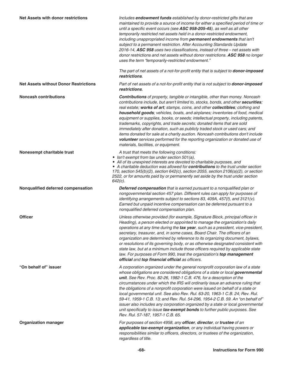 Instructions for IRS Form 990 Return of Organization Exempt From Income Tax, Page 68