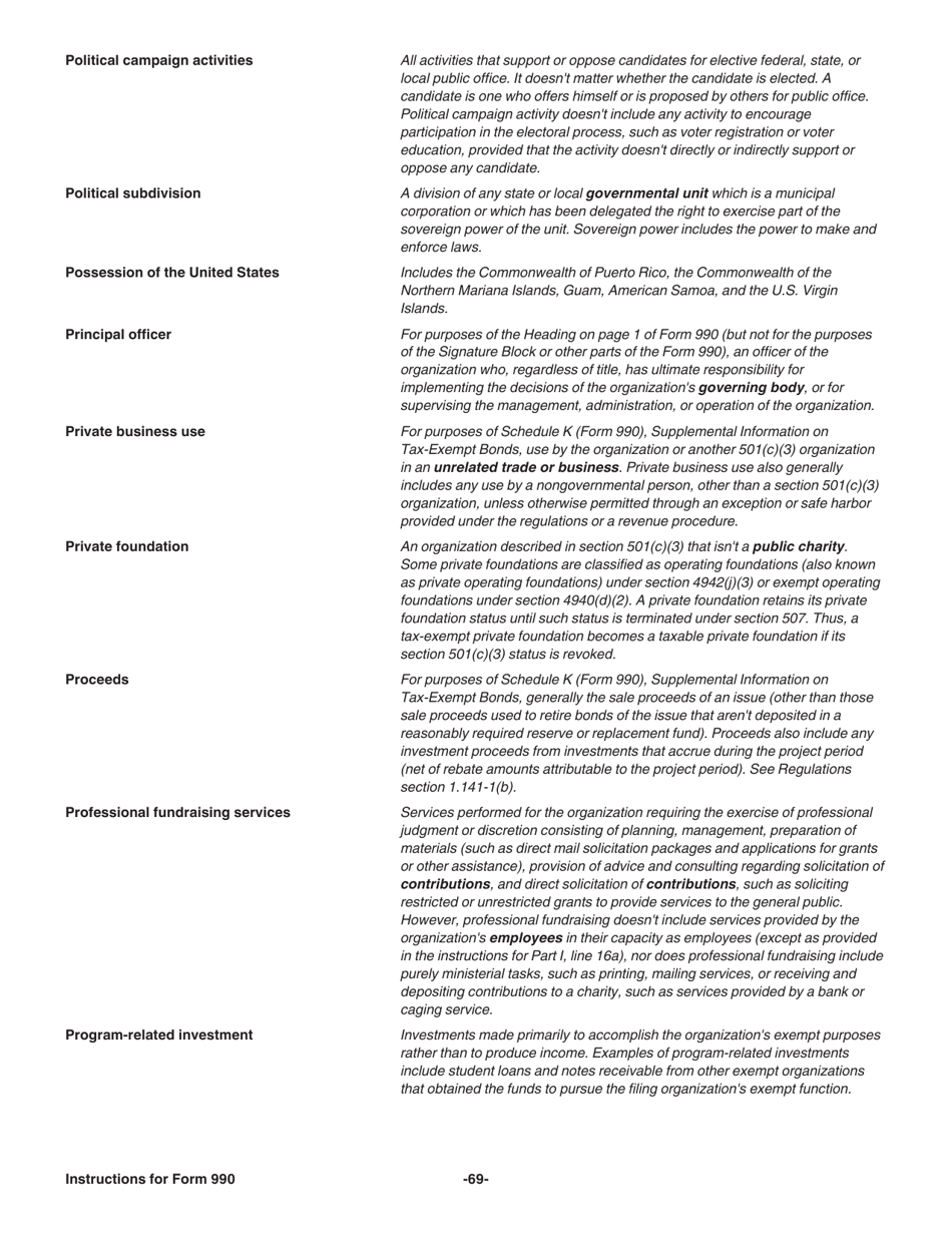 Instructions for IRS Form 990 Return of Organization Exempt From Income Tax, Page 69