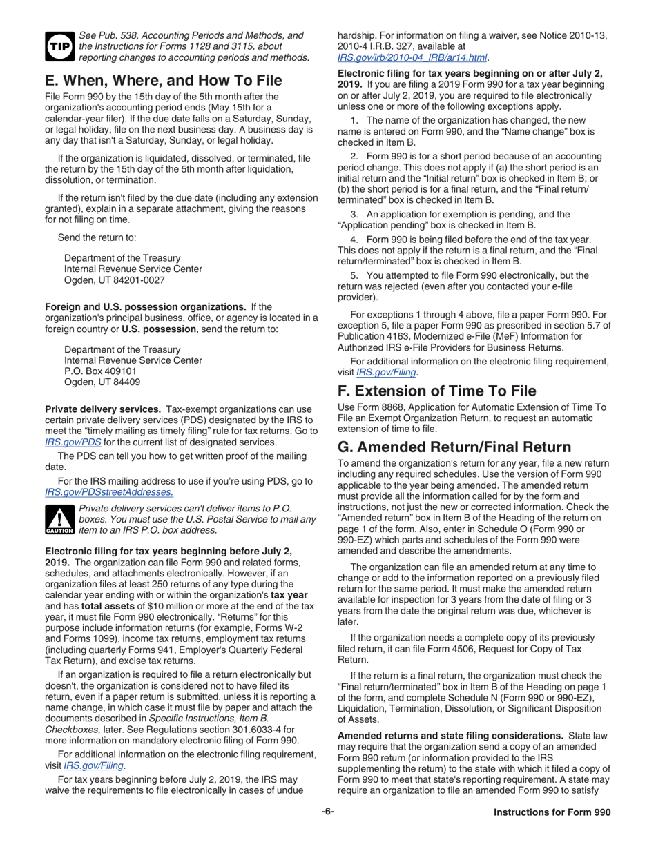 Instructions for IRS Form 990 Return of Organization Exempt From Income Tax, Page 6