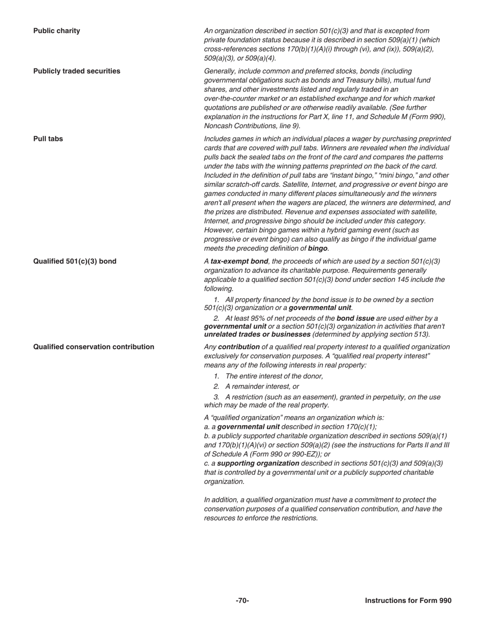 Instructions for IRS Form 990 Return of Organization Exempt From Income Tax, Page 70