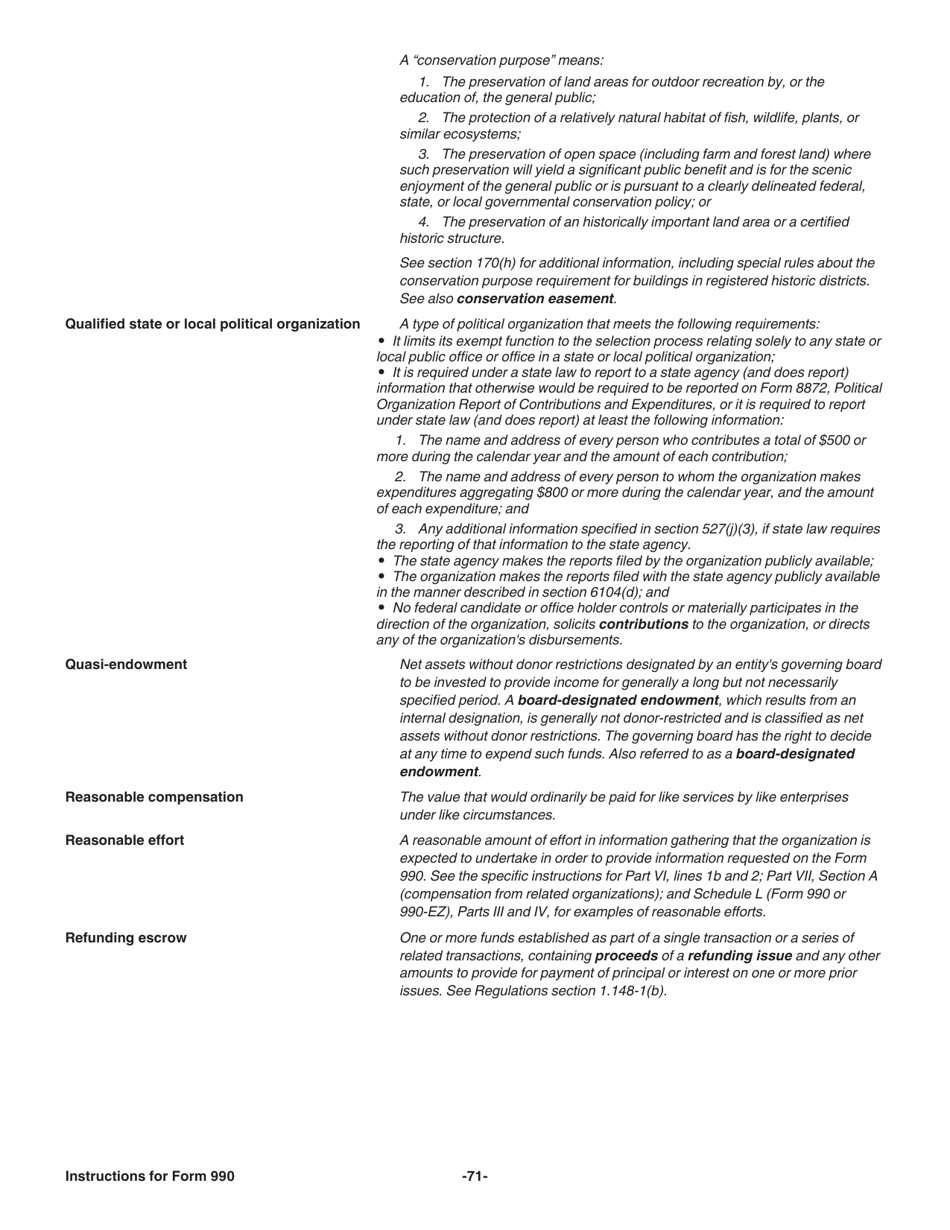 Instructions for IRS Form 990 Return of Organization Exempt From Income Tax, Page 71