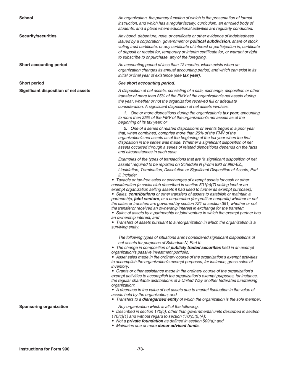 Instructions for IRS Form 990 Return of Organization Exempt From Income Tax, Page 73