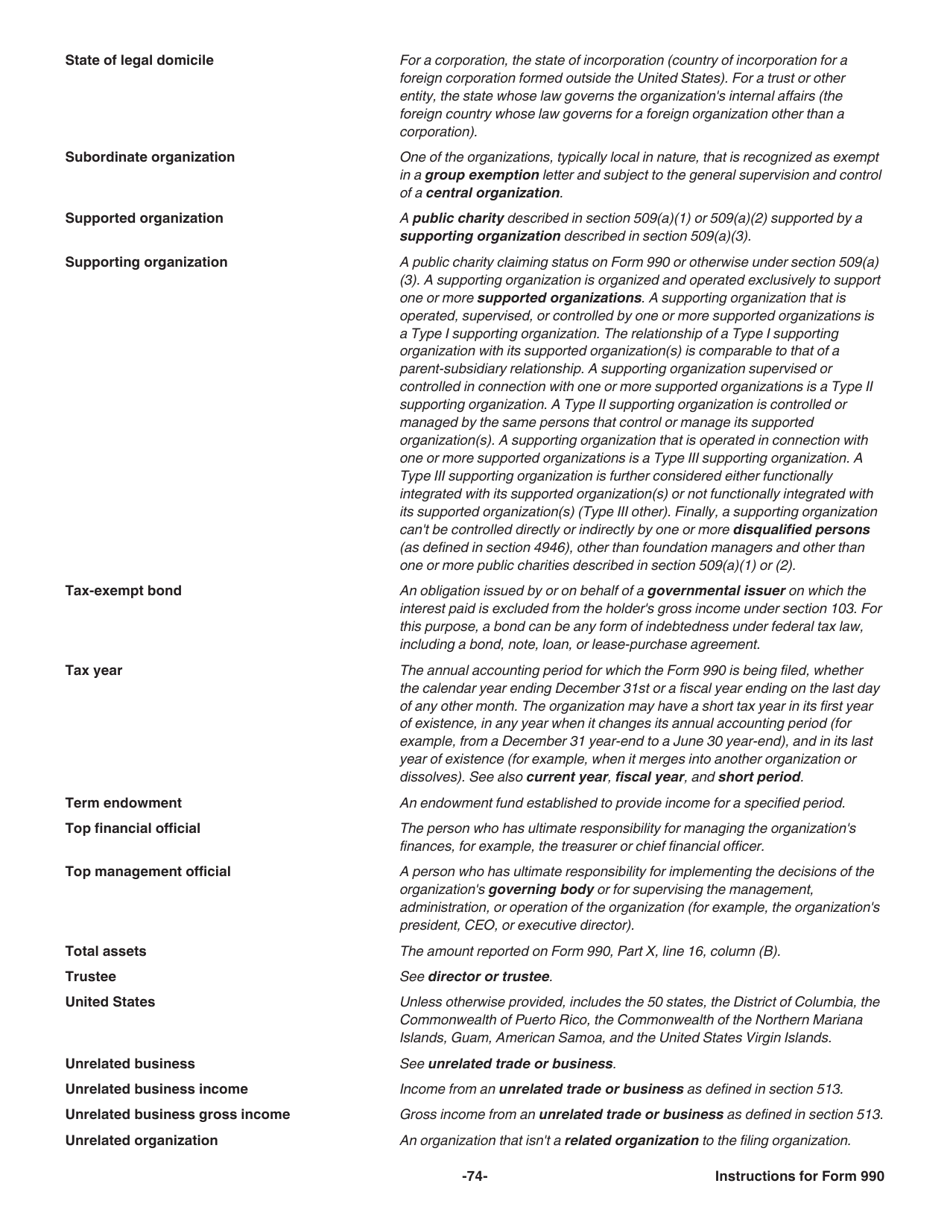 Instructions for IRS Form 990 Return of Organization Exempt From Income Tax, Page 74