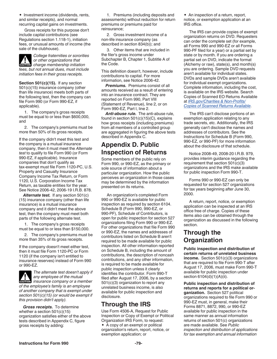Instructions for IRS Form 990 Return of Organization Exempt From Income Tax, Page 79