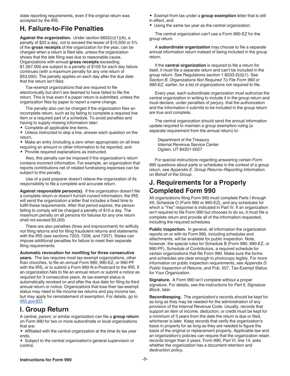 Instructions for IRS Form 990 Return of Organization Exempt From Income Tax, Page 7