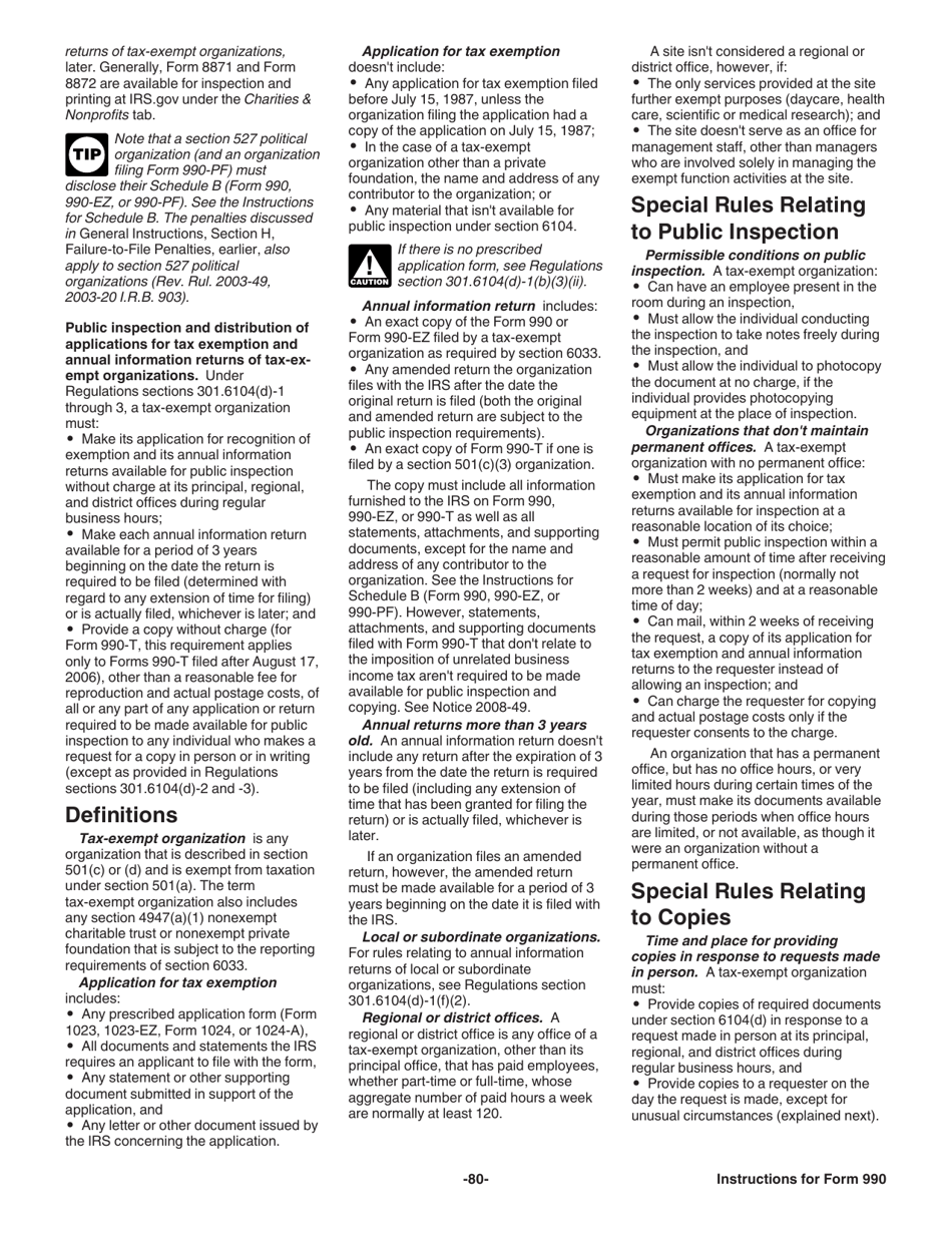 Instructions for IRS Form 990 Return of Organization Exempt From Income Tax, Page 80