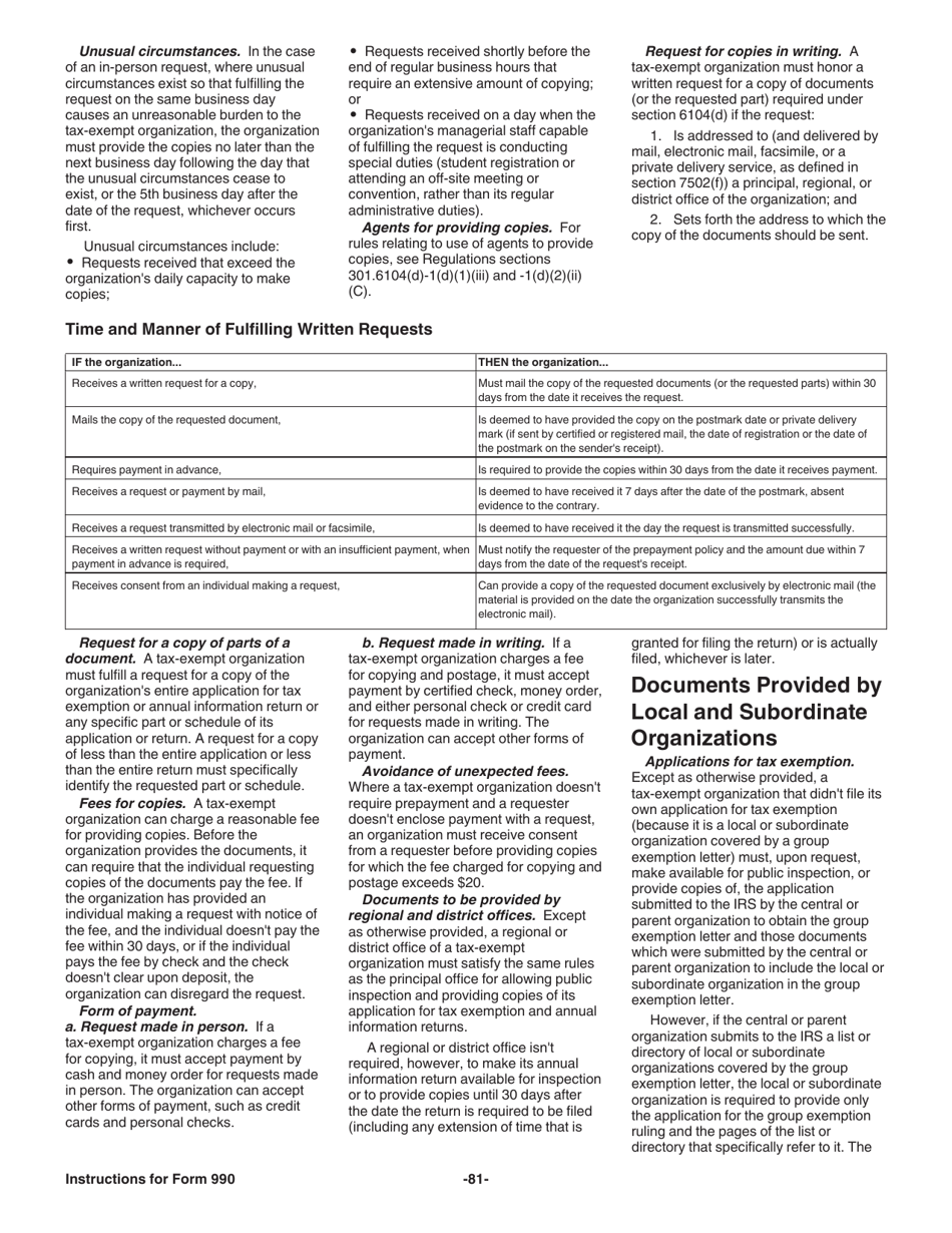 Instructions for IRS Form 990 Return of Organization Exempt From Income Tax, Page 81