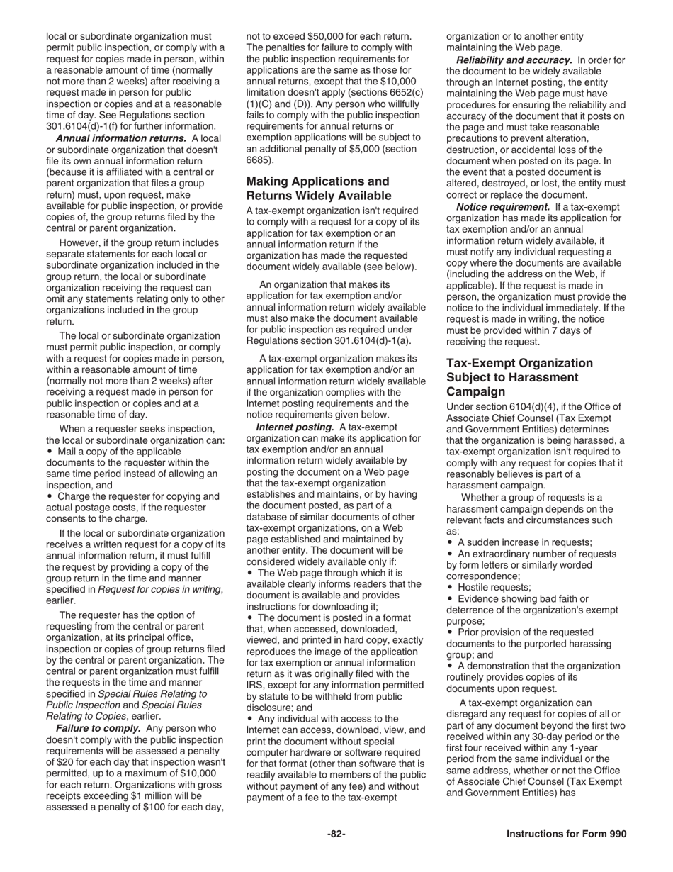 Instructions for IRS Form 990 Return of Organization Exempt From Income Tax, Page 82