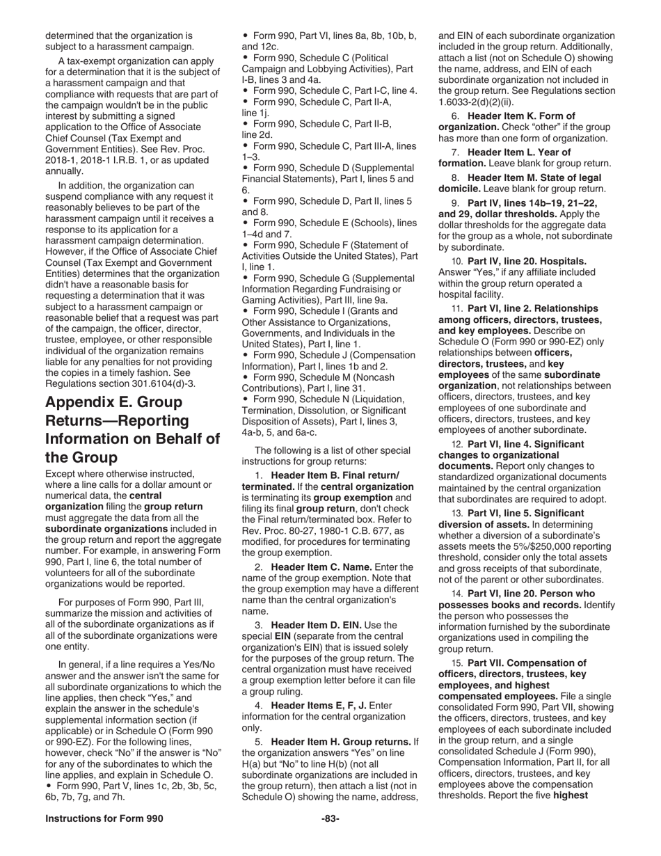 Instructions for IRS Form 990 Return of Organization Exempt From Income Tax, Page 83