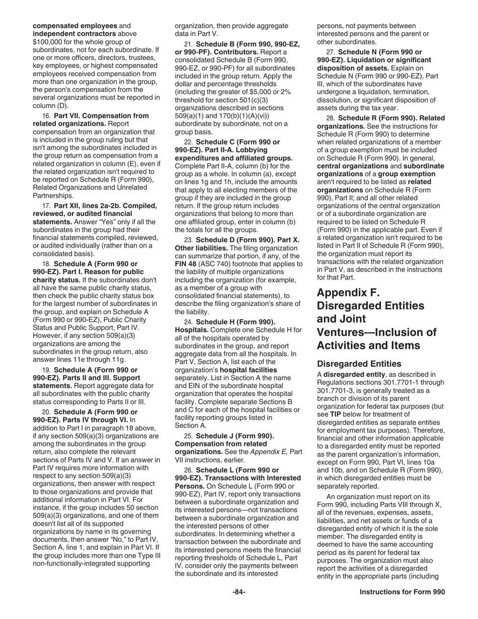 Instructions for IRS Form 990 Return of Organization Exempt From Income Tax, Page 84