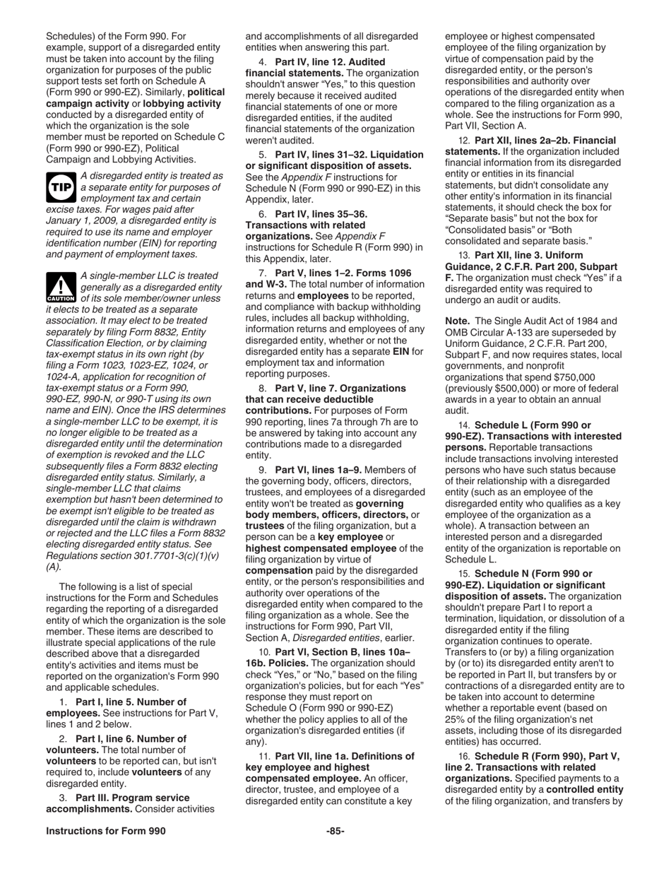 Instructions for IRS Form 990 Return of Organization Exempt From Income Tax, Page 85