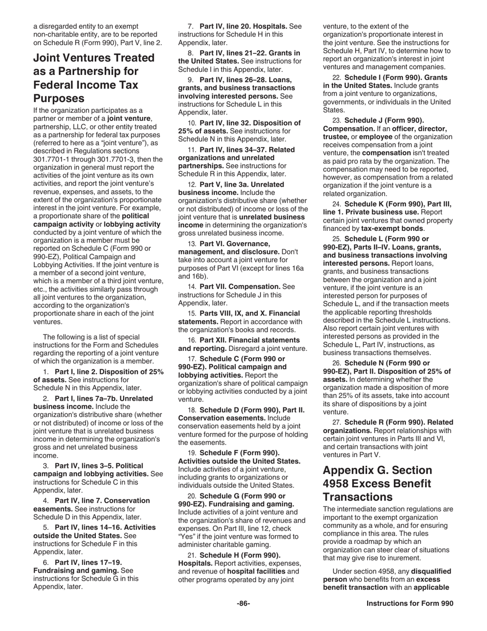 Instructions for IRS Form 990 Return of Organization Exempt From Income Tax, Page 86
