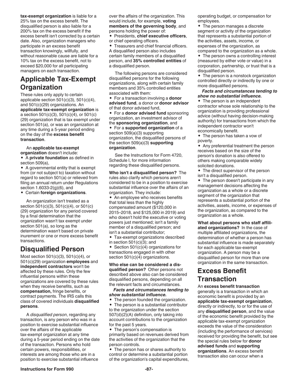 Instructions for IRS Form 990 Return of Organization Exempt From Income Tax, Page 87