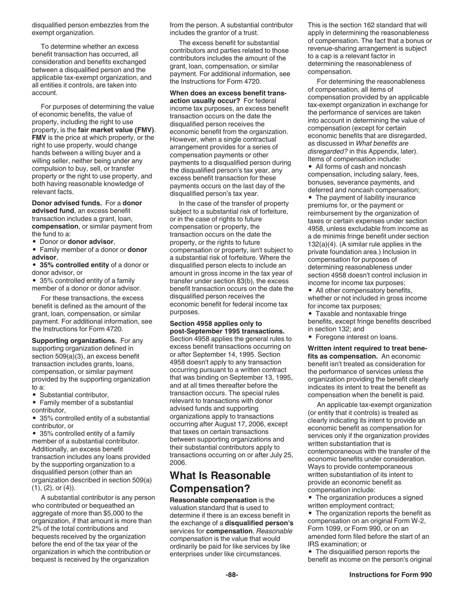Instructions for IRS Form 990 Return of Organization Exempt From Income Tax, Page 88