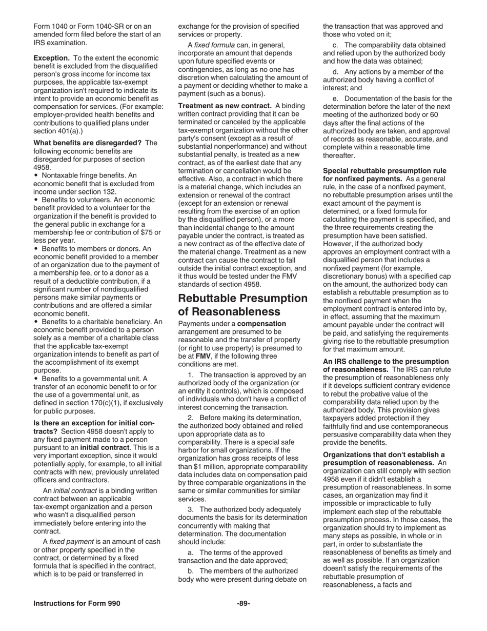 Instructions for IRS Form 990 Return of Organization Exempt From Income Tax, Page 89