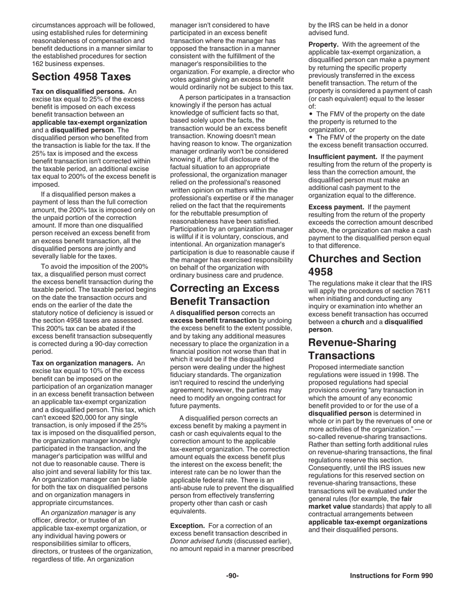 Instructions for IRS Form 990 Return of Organization Exempt From Income Tax, Page 90