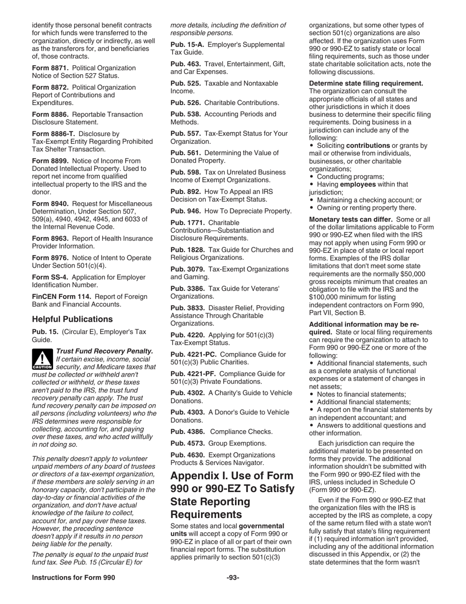 Instructions for IRS Form 990 Return of Organization Exempt From Income Tax, Page 93