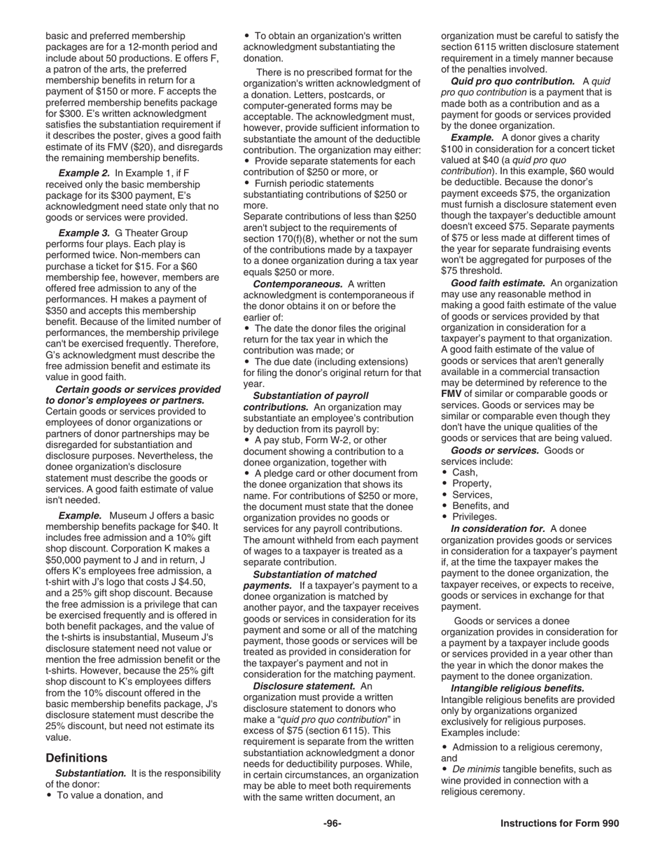 Instructions for IRS Form 990 Return of Organization Exempt From Income Tax, Page 96