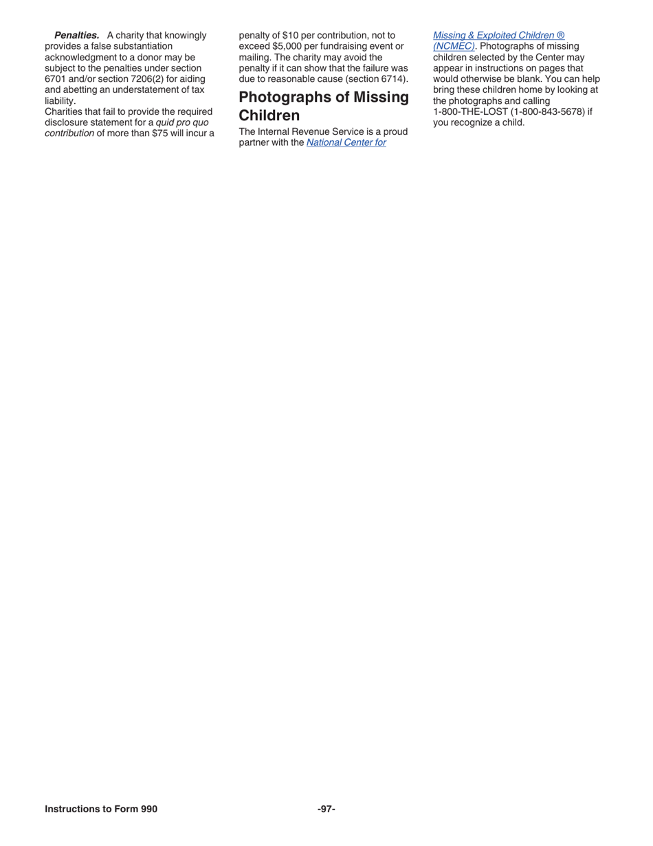Instructions for IRS Form 990 Return of Organization Exempt From Income Tax, Page 97