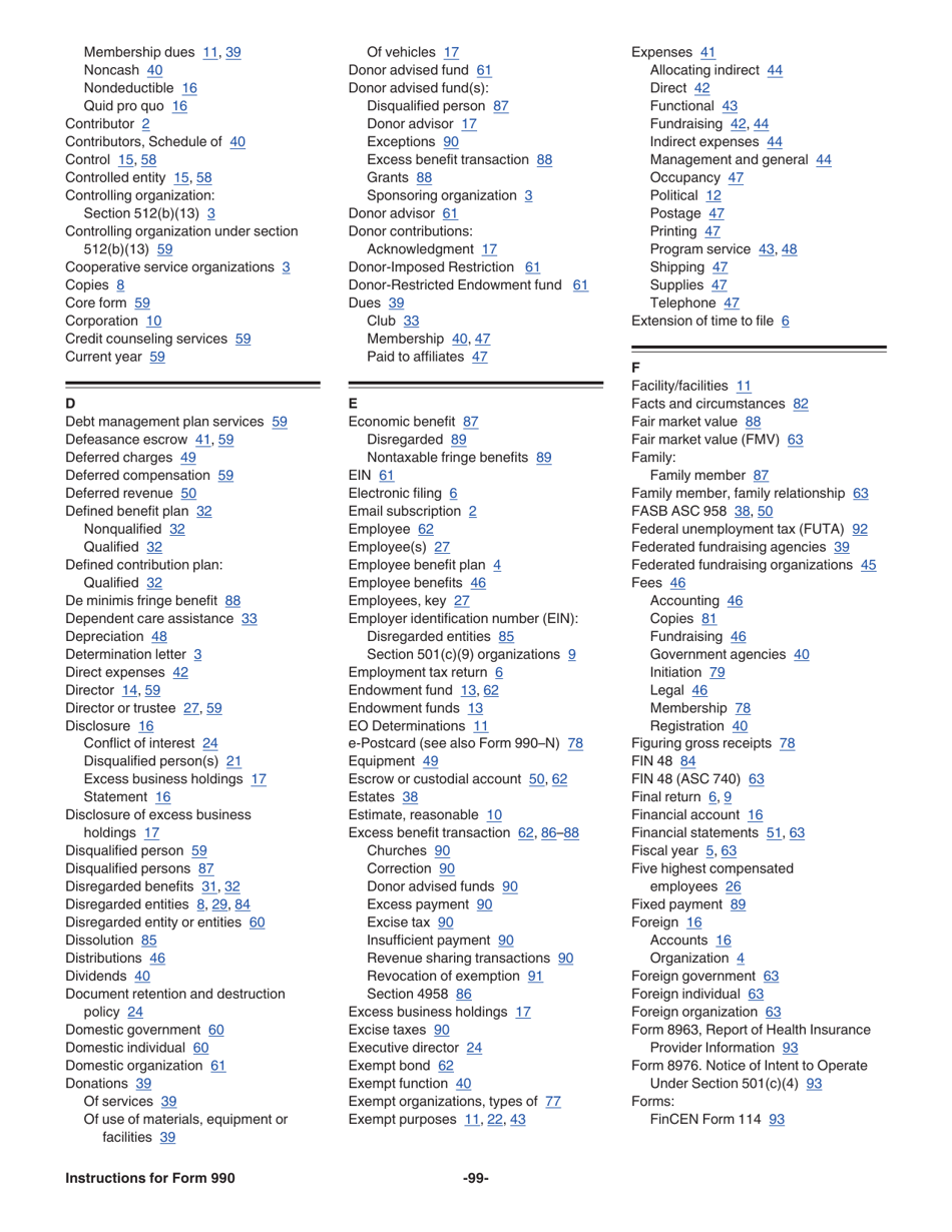 Instructions for IRS Form 990 Return of Organization Exempt From Income Tax, Page 99