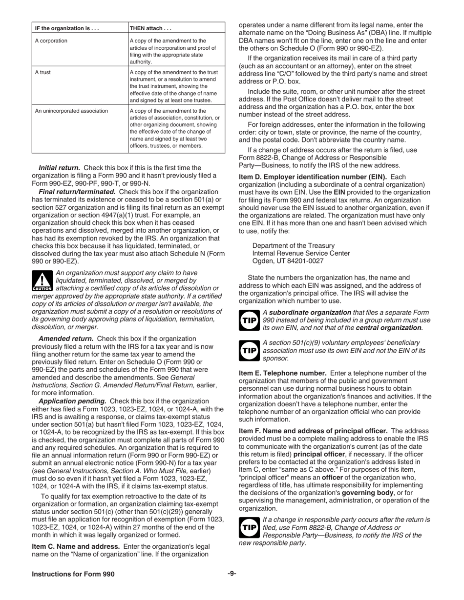 Instructions for IRS Form 990 Return of Organization Exempt From Income Tax, Page 9