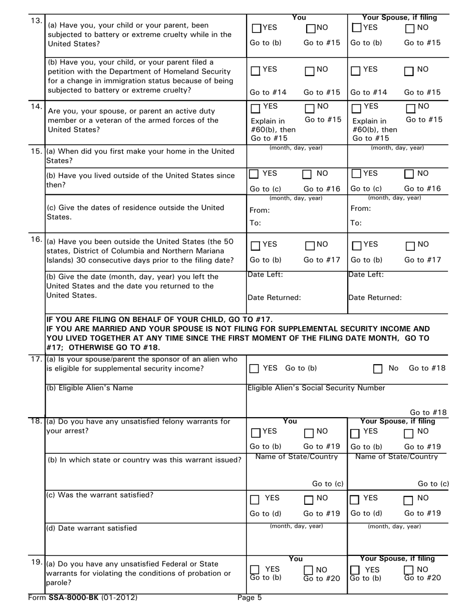 Form SSA-8000-BK Application for Supplemental Security Income (Ssi), Page 5