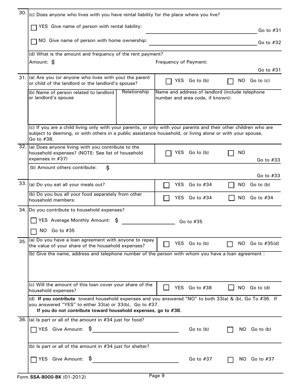 Form SSA-8000-BK Application for Supplemental Security Income (Ssi), Page 9