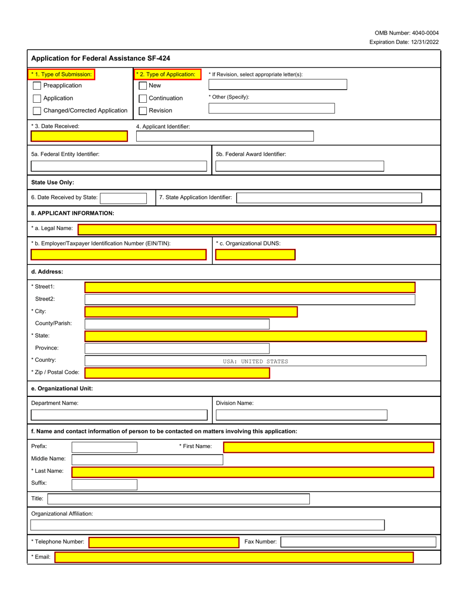 Form SF-424 Application for Federal Assistance, Page 1