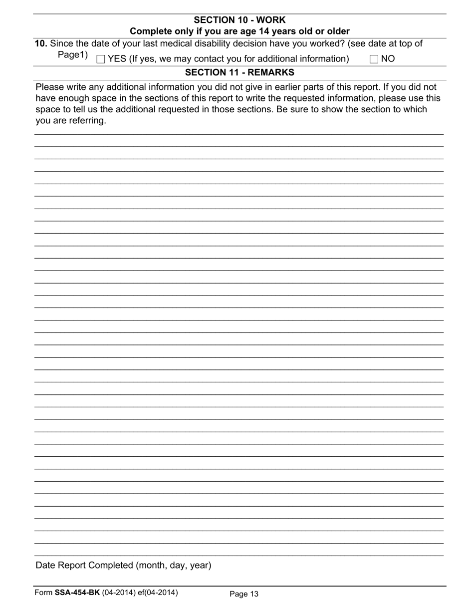 Form SSA-454-BK Continuing Disability Review Report, Page 15