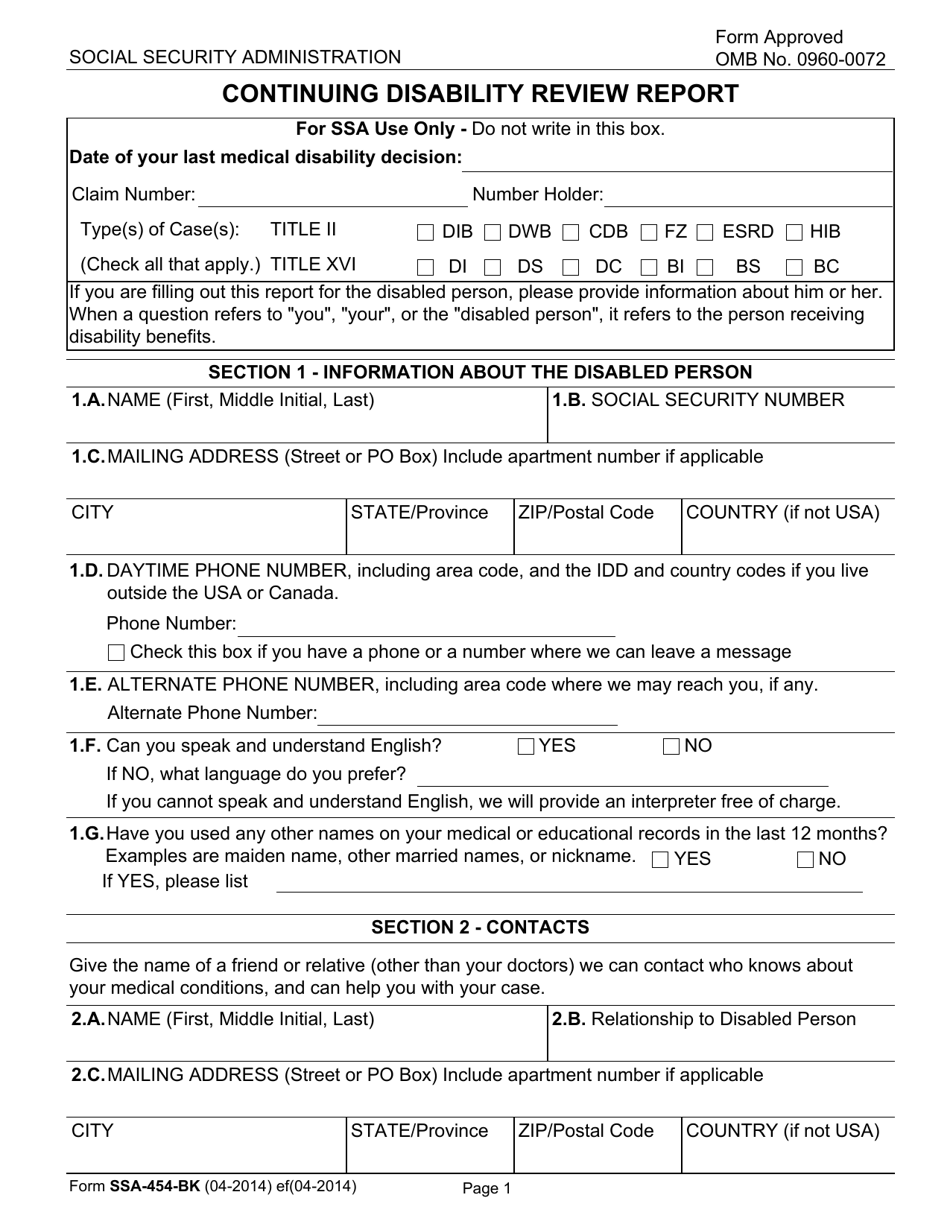 Form SSA-454-BK Continuing Disability Review Report, Page 3
