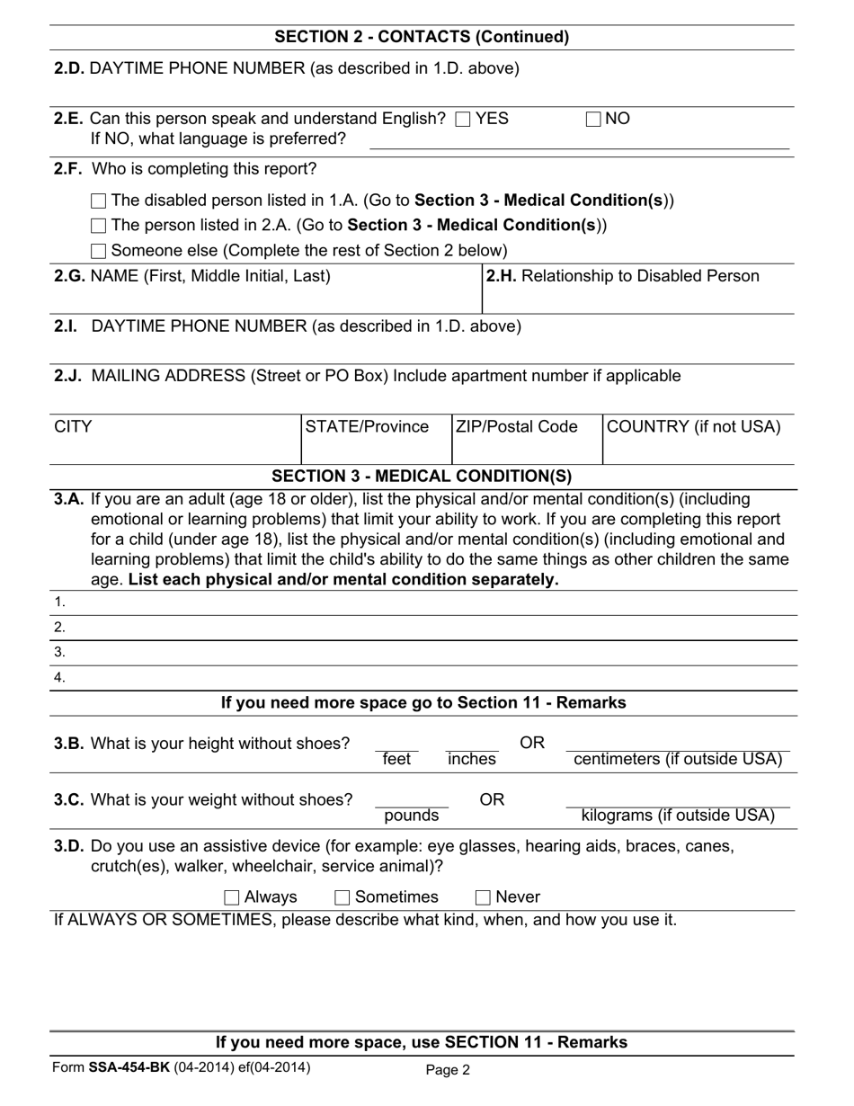 Form SSA-454-BK - Fill Out, Sign Online and Download Fillable PDF ...