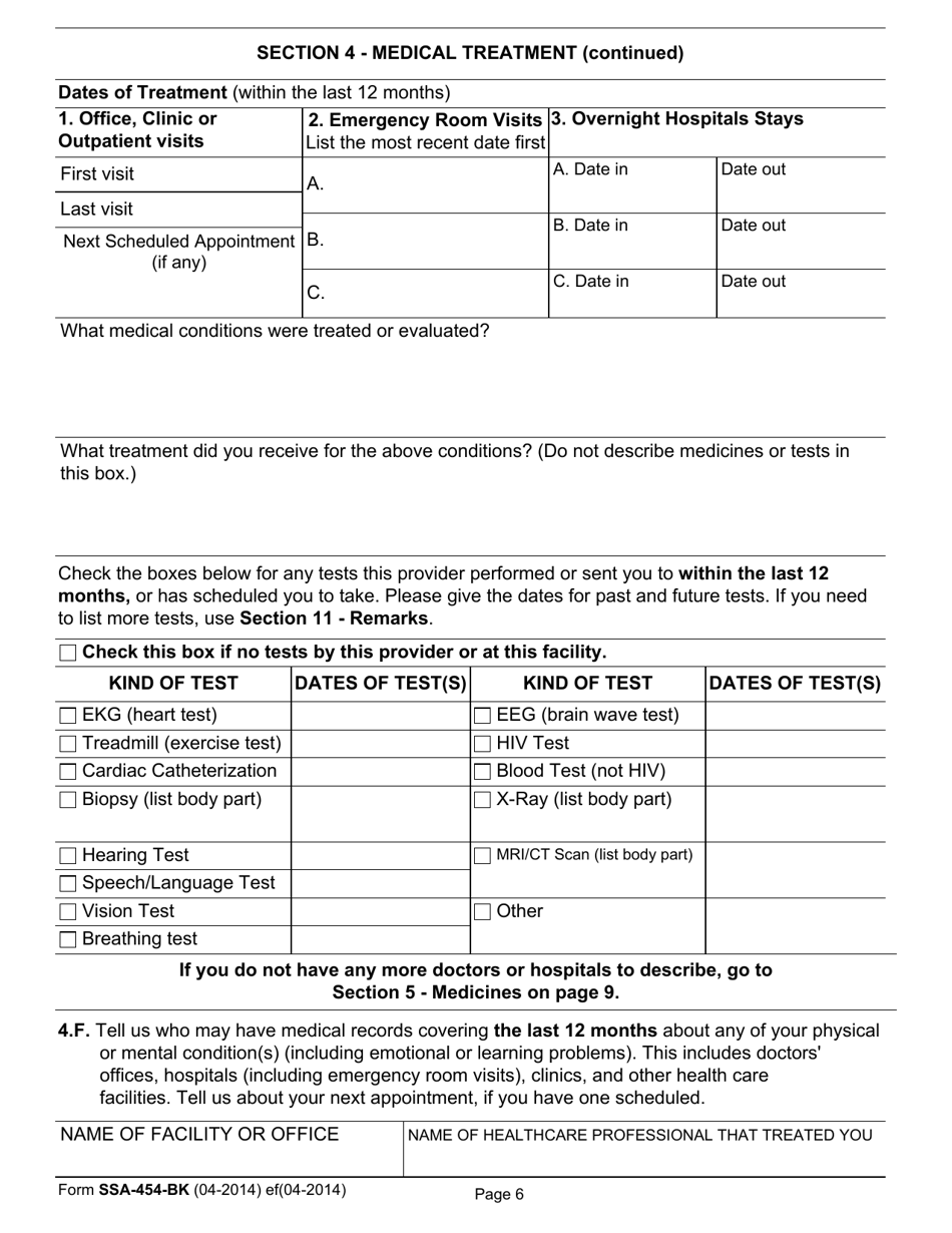 Form SSA-454-BK Continuing Disability Review Report, Page 8