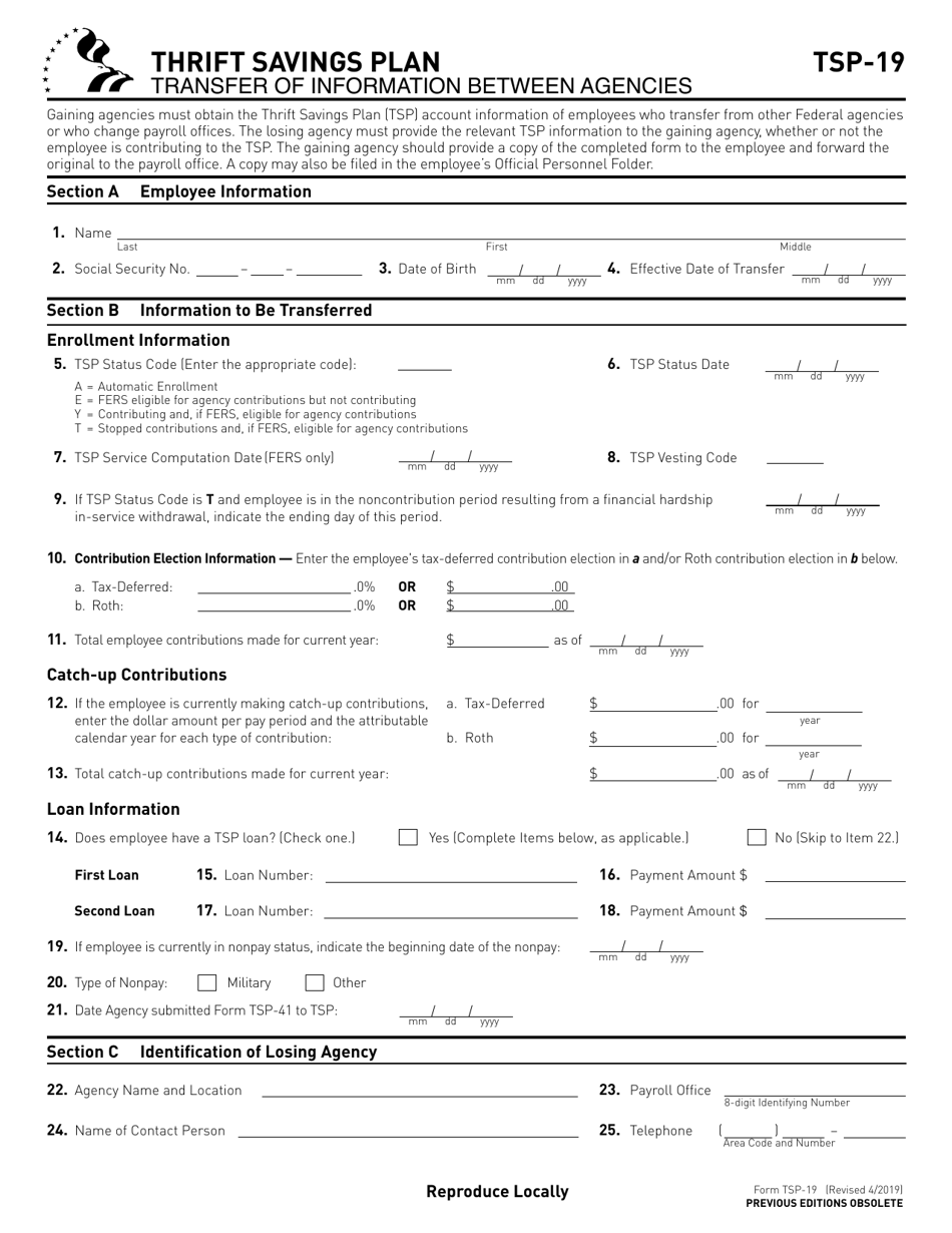 Form TSP-19 Transfer of Information Between Agencies, Page 1