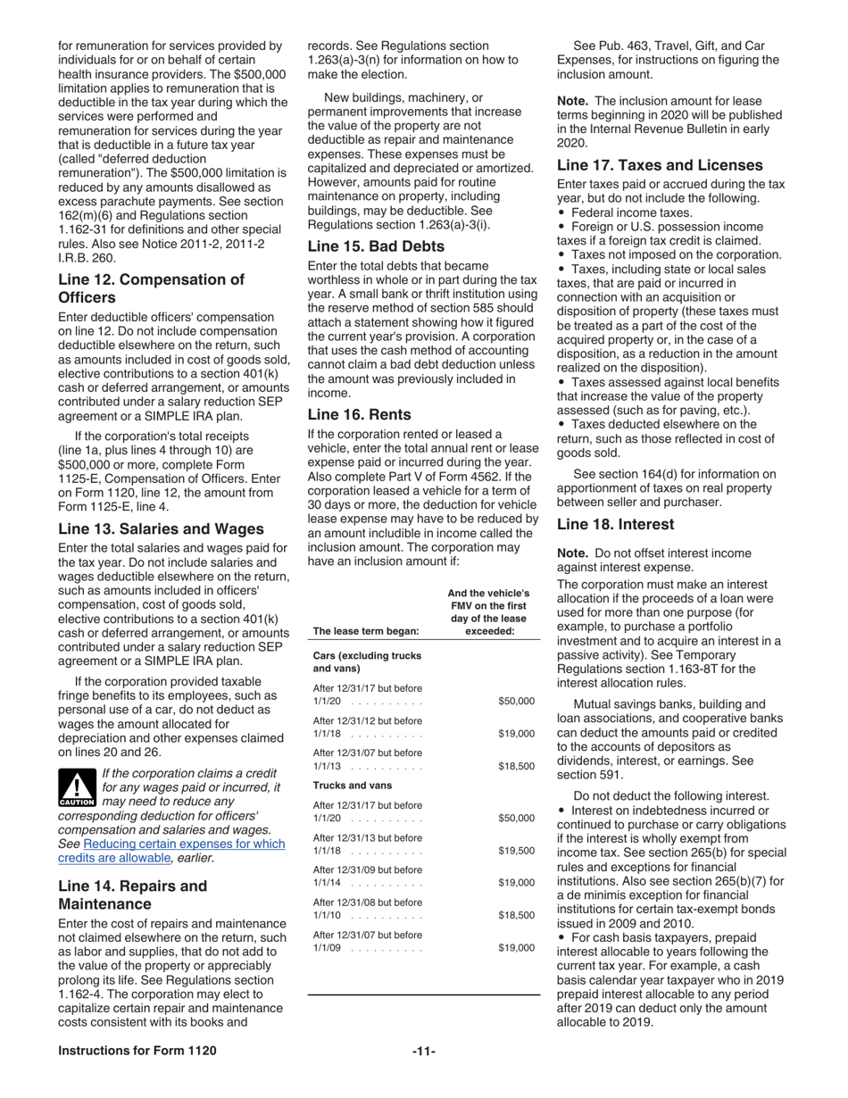Instructions for IRS Form 1120 U.S. Corporation Income Tax Return, Page 11