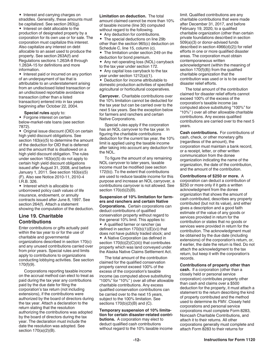 Instructions for IRS Form 1120 U.S. Corporation Income Tax Return, Page 12